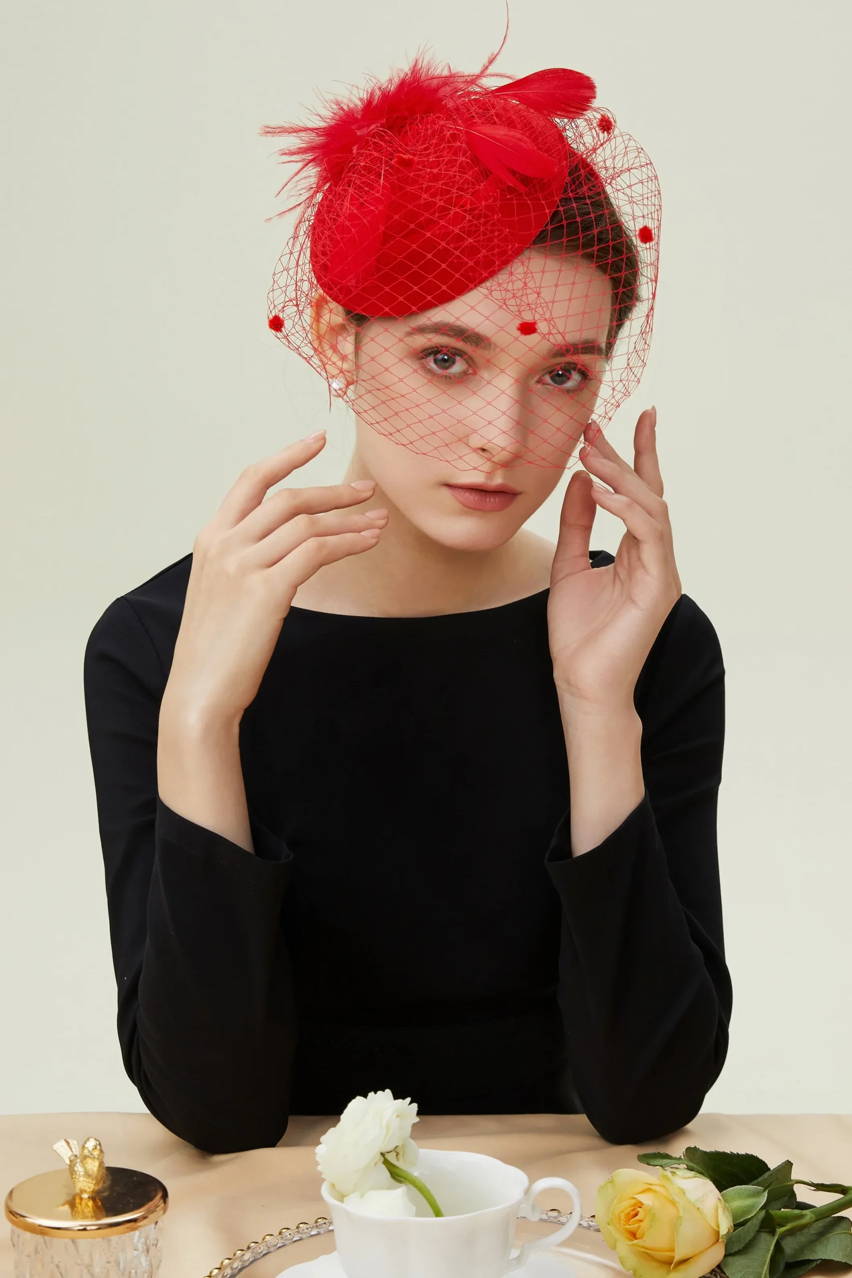 BABEYOND Fascinators<Vintage Feather Veil Flapper Fascinator