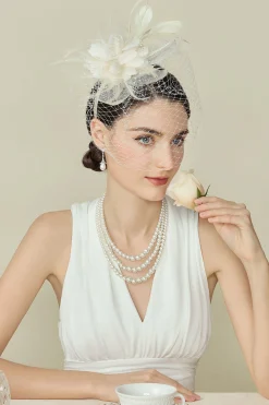 BABEYOND Fascinators<Vintage Feathers Floral Veil Fascinator