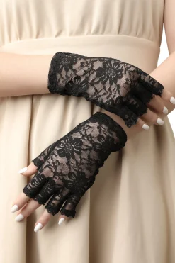 BABEYOND Gloves<6.3" Vintage Lace Up Fingerless Gloves