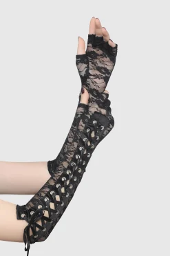 BABEYOND Gloves<14.56" Vintage Lace Up Fingerless Gloves