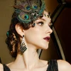 BABEYOND Feather<Vintage Rhinestone Peacock Feather Headpiece