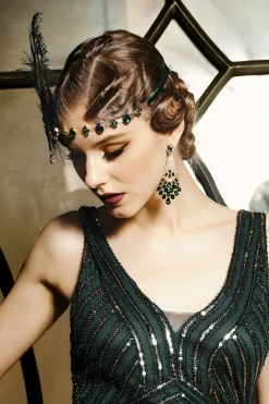 BABEYOND Feather<Vintage Rhinestone Peacock Feather Headpiece