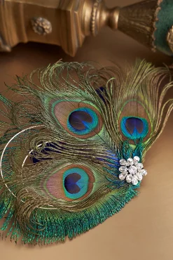 BABEYOND Feather<Vintage Rhinestone Peacock Hair Clip