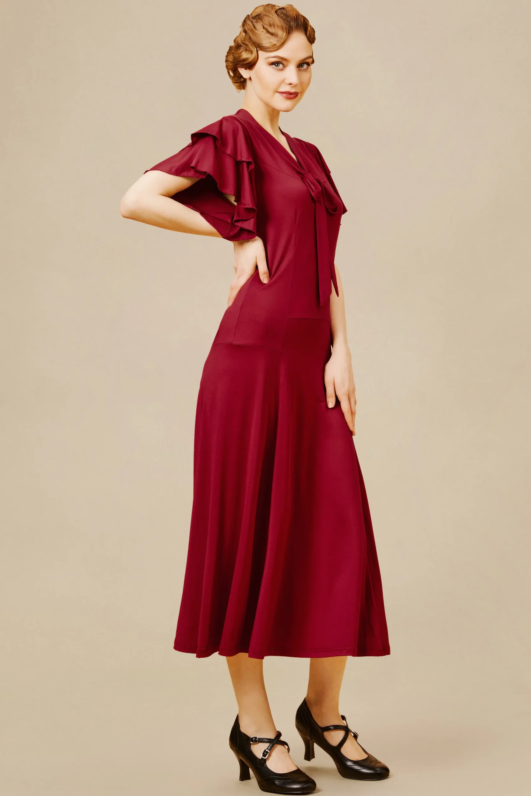 BABEYOND Flapper Dresses | Day Dresses<Vintage Tie Neck Midi Ruffle Dress