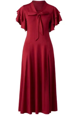 BABEYOND Flapper Dresses | Day Dresses<Vintage Tie Neck Midi Ruffle Dress